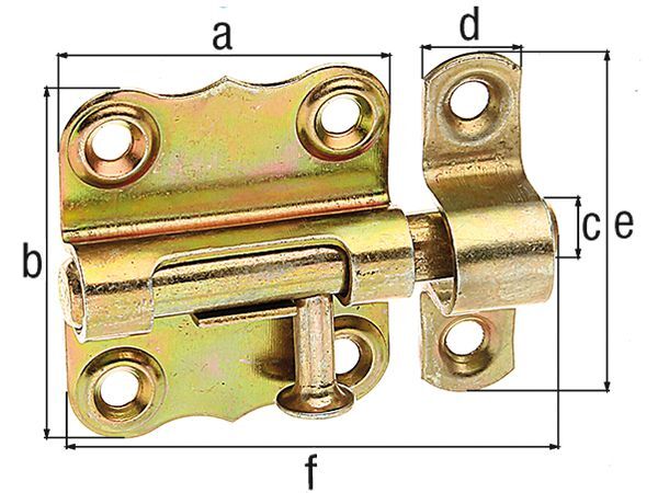 Alberts Grendelriegel, m.Knopf, o.Feder, m.Schlaufe, gelb vz, LxB39x38mm, Karte 1 St Alberts Grendelriegel, m.Knopf, o.Feder, m.Schlaufe, gelb vz, LxB39x38mm, Karte 1 St