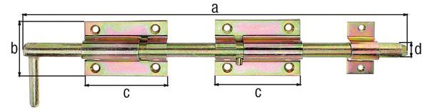 Alberts Bolzen-Stangenriegel, mit 2-teiliger Platte, gelb vz, Bolzen Ø16, Länge 600mm Alberts Bolzen-Stangenriegel, mit 2-teiliger Platte, gelb vz, Bolzen Ø16, Länge 600mm
