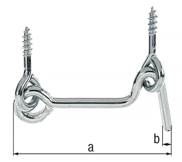 Alberts Sturmhaken, mit Öse, blau verzinkt, z.Einschrauben, Länge 76 mm, Haken Ø4 mm Produktbild Alberts Sturmhaken, mit Öse, blau verzinkt, z.Einschrauben, Länge 76 mm, Haken Ø4 mm