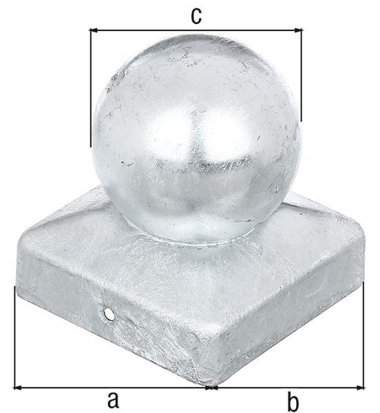 Alberts Pfostenkappe, für Holzpfosten, mit Kugel, Edelstahl, LxB 90x90 mm, Kugel Ø80 mm Produktbild Alberts Pfostenkappe, für Holzpfosten, mit Kugel, Edelstahl, LxB 90x90 mm, Kugel Ø80 mm