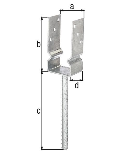 Alberts U-Pfostenträger/Betonanker Riffelstahl, fvz,zEinbet.,BxH 71x150mm,L Anker 200mm Produktbild Alberts U-Pfostenträger/Betonanker Riffelstahl, fvz,zEinbet.,BxH 71x150mm,L Anker 200mm