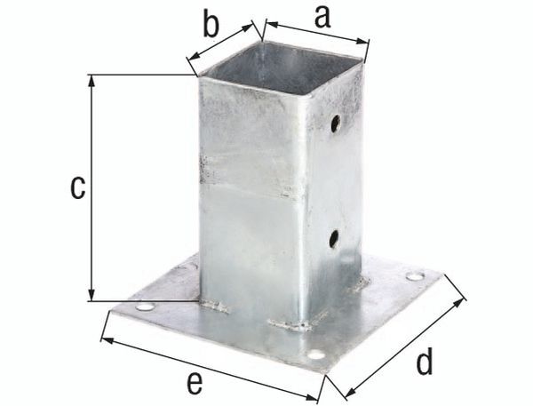 Alberts Aufschraubhülse für Vierkantholzpfosten, feuerverzinkt, 91 mm, Platte 150x150 mm Alberts Aufschraubhülse für Vierkantholzpfosten, feuerverzinkt, 91 mm, Platte 150x150 mm