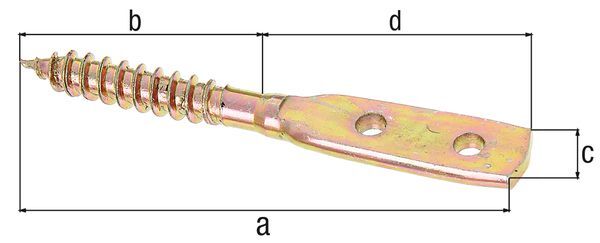 Alberts Flechtzaunhalter, Blattschrauben-Form, galv. gelb verzinkt, LxB 80x12 mm