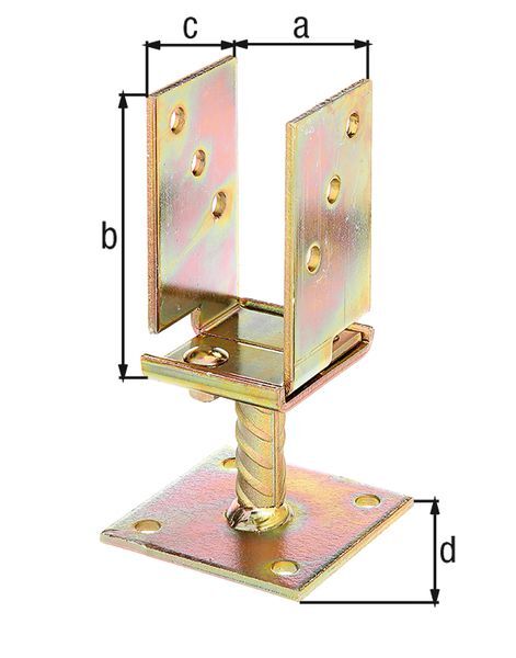 Alberts U-Pfostenträger, breitenverstellbar 71 - 131 mm, gelb verzinkt, z. Aufschrauben Produktbild Alberts U-Pfostenträger, breitenverstellbar 71 - 131 mm, gelb verzinkt, z. Aufschrauben