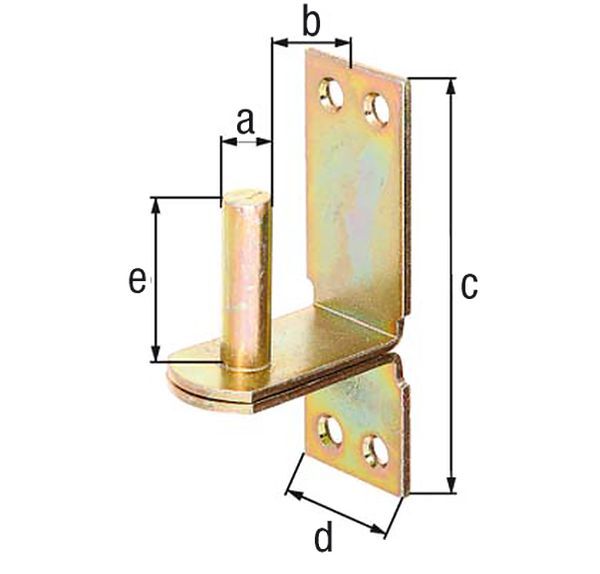 Alberts Kloben auf Platte,galv.gelb verz.,Dorn Ø16 mm,Abstand 28 mm,Platte HxB113x40 mm Produktbild Alberts Kloben auf Platte,galv.gelb verz.,Dorn Ø16 mm,Abstand 28 mm,Platte HxB113x40 mm