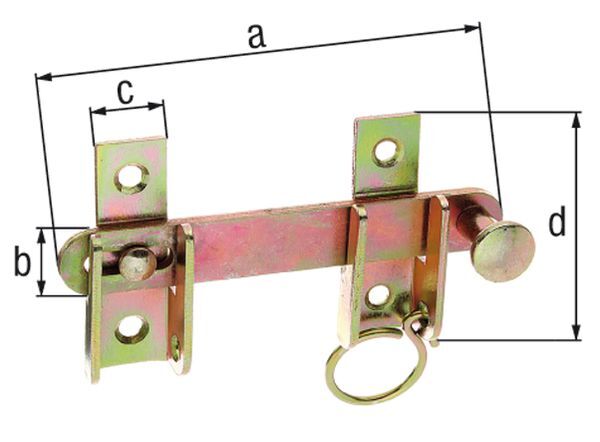 Alberts Schlagladen-Überwurf Feststell-Vorr. galv.gelb verzinkt L 120mm Platte18x65mm Produktbild Alberts Schlagladen-Überwurf Feststell-Vorr. galv.gelb verzinkt L 120mm Platte18x65mm