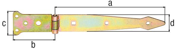 Alberts Werfgehänge, gelb verzinkt, Scharnier LxB 48x77, Band LxB 202x35 mm Produktbild Alberts Werfgehänge, gelb verzinkt, Scharnier LxB 48x77, Band LxB 202x35 mm