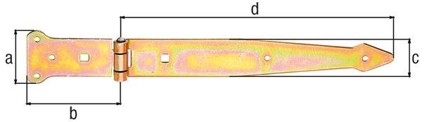 Alberts Werfgehänge, gelb verzinkt, Scharnier LxB 63x101, Band LxB 600x45 mm Produktbild Alberts Werfgehänge, gelb verzinkt, Scharnier LxB 63x101, Band LxB 600x45 mm