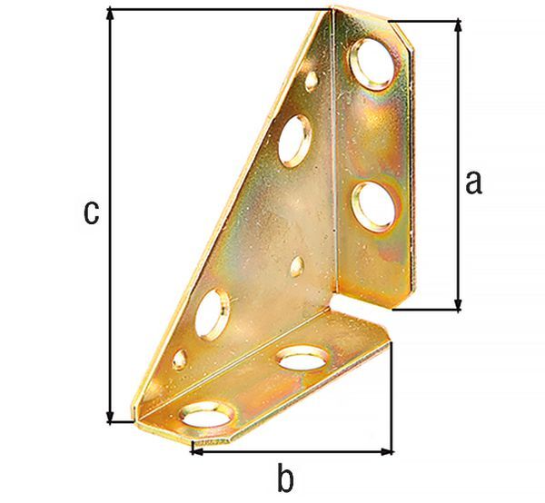 Alberts Eckplatte, galv. gelb verzinkt, Schenkellängen 50 mm, Breite 70 mm Alberts Eckplatte, galv. gelb verzinkt, Schenkellängen 50 mm, Breite 70 mm