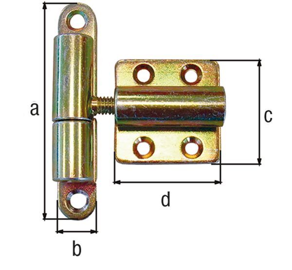 Alberts Aushebescharnier,verstellbar, galv. gelb verzinkt, LxB 83x15,Platte LxB 40x40mm Alberts Aushebescharnier,verstellbar, galv. gelb verzinkt, LxB 83x15,Platte LxB 40x40mm