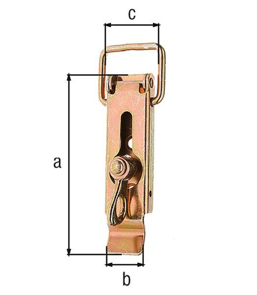 Alberts Kistenverschluss, m.Vorreiber u.Schlossöse, o.Haken,galv.gelb verz.,HxB 93x24 mm Alberts Kistenverschluss, m.Vorreiber u.Schlossöse, o.Haken,galv.gelb verz.,HxB 93x24 mm