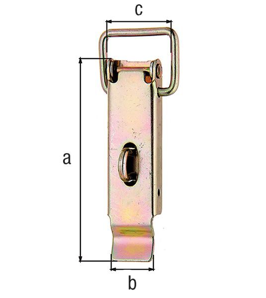 Alberts Kistenverschluss, mit Schlossöse, ohne Haken, galv. gelb verzinkt, HxB 117x29 mm Alberts Kistenverschluss, mit Schlossöse, ohne Haken, galv. gelb verzinkt, HxB 117x29 mm