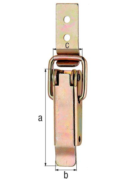 Alberts Kistenverschluss,m.gekröpftem Haken,galv.gelb verzinkt,HxB 49x13 mm,Karte à 1 St Alberts Kistenverschluss,m.gekröpftem Haken,galv.gelb verzinkt,HxB 49x13 mm,Karte à 1 St