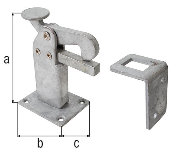 Alberts Torfeststeller, feuerverzinkt, zum Aufschrauben, Höhe 95 mm, Platten BxT 65x50mm Produktbild Alberts Torfeststeller, feuerverzinkt, zum Aufschrauben, Höhe 95 mm, Platten BxT 65x50mm