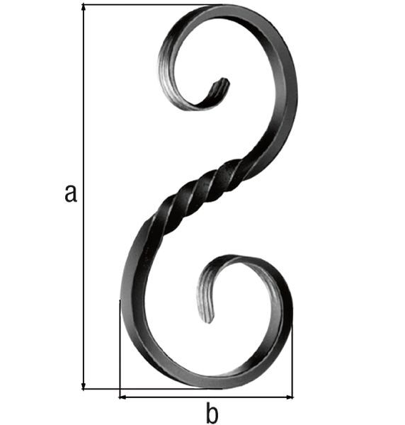 Alberts Schnörkel,  Typ S, Stahl roh,  Vierkantstab 8x8 mm,  Schnörkel HxB 250x125 mm Produktbild Alberts Schnörkel,  Typ S, Stahl roh,  Vierkantstab 8x8 mm,  Schnörkel HxB 250x125 mm