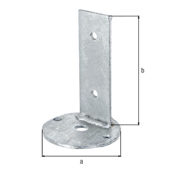 Alberts Befestigungswinkel, feuerverzinkt, zum Aufschrauben, Aufschraubplatte: Ø100 mm Produktbild Alberts Befestigungswinkel, feuerverzinkt, zum Aufschrauben, Aufschraubplatte: Ø100 mm