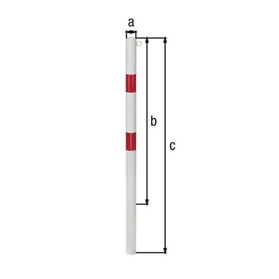 Alberts Absperrpfosten feuerverzinkt, weiß 2 rote Ringe, zum Aufschrauben, 76 mm Drm. Alberts Absperrpfosten feuerverzinkt, weiß 2 rote Ringe, zum Aufschrauben, 76 mm Drm.