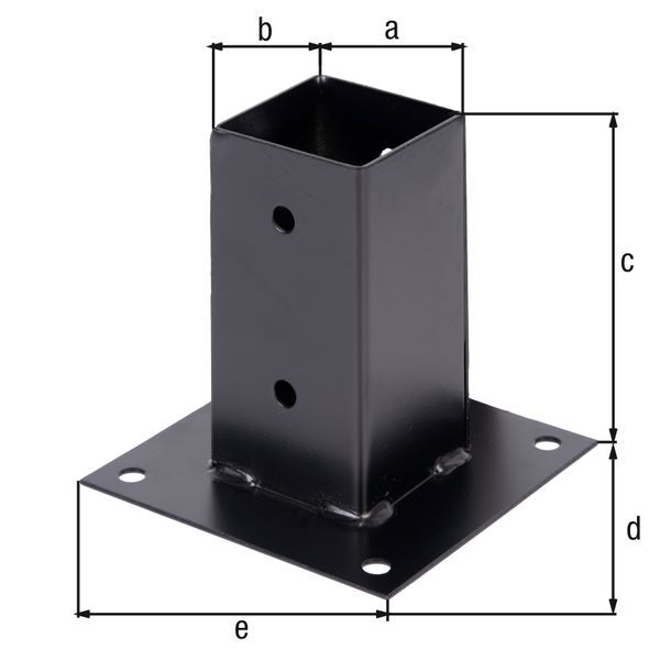 Produktbild Aufschraubhülse für Vierkantholzpfosten, verz. schwarz, 71 mm, Platte 150x150 mm bild 2