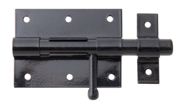 Alberts Bolzenriegel mit befestigter Schlaufe schwarz Platte 90x67mm Länge 130mm Produktbild Alberts Bolzenriegel mit befestigter Schlaufe schwarz Platte 90x67mm Länge 130mm