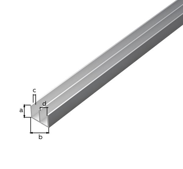 Produktbild Doppel-U-Profil, Alu silber elox., LxBxHxS 2000 x 12 x 16 x 1 mm bild 2