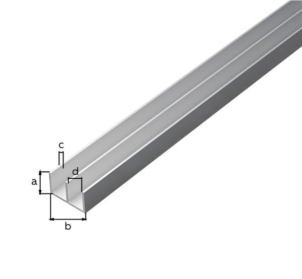 Produktbild Doppel-U-Profil, Alu silber elox., LxBxHxS 1000 x 10 x 20 x 1 mm bild 2