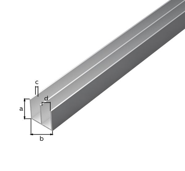 Produktbild Doppel-U-Profil, Alu silber elox., LxBxHxS 2000 x 18 x 20 x 1 mm bild 2