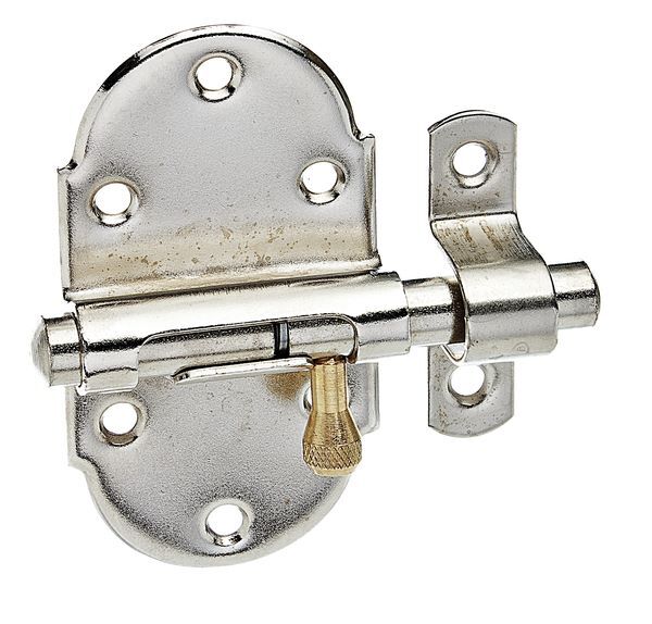 Alberts Grendelriegel mit Messingknopf vernickelt poliert 45x85mm Alberts Grendelriegel mit Messingknopf vernickelt poliert 45x85mm