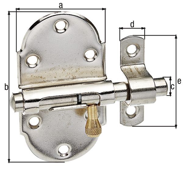 Alberts Grendelriegel mit Messingknopf vernickelt poliert 45x85mm Alberts Grendelriegel mit Messingknopf vernickelt poliert 45x85mm