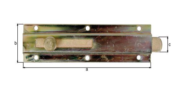 Alberts Türriegel mit Knopfgriff gelb verzinkt 150x40mm Schieberbreite 16mm Alberts Türriegel mit Knopfgriff gelb verzinkt 150x40mm Schieberbreite 16mm