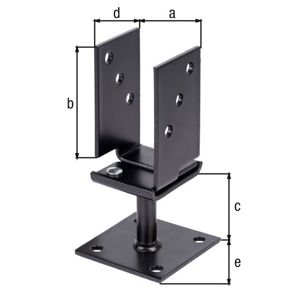 Produktbild U-Pfostenträger, breitenverstellbar 71 - 131 mm, verzinkt,schwarz,z.Aufschrauben bild 2