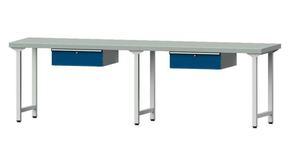 Anke Arbeitstisch Modell 93 RAL 7035 / 5010 B 2800 x T 700 x H 850 mm Produktbild Anke Arbeitstisch Modell 93 RAL 7035 / 5010 B 2800 x T 700 x H 850 mm