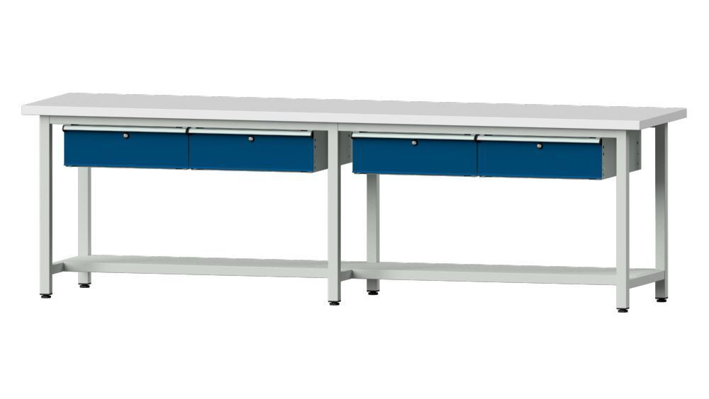 Anke Arbeitstisch Modell 95 RAL 7035 / 5010 B 2800 x T 700 x H 840 mm Anke Arbeitstisch Modell 95 RAL 7035 / 5010 B 2800 x T 700 x H 840 mm
