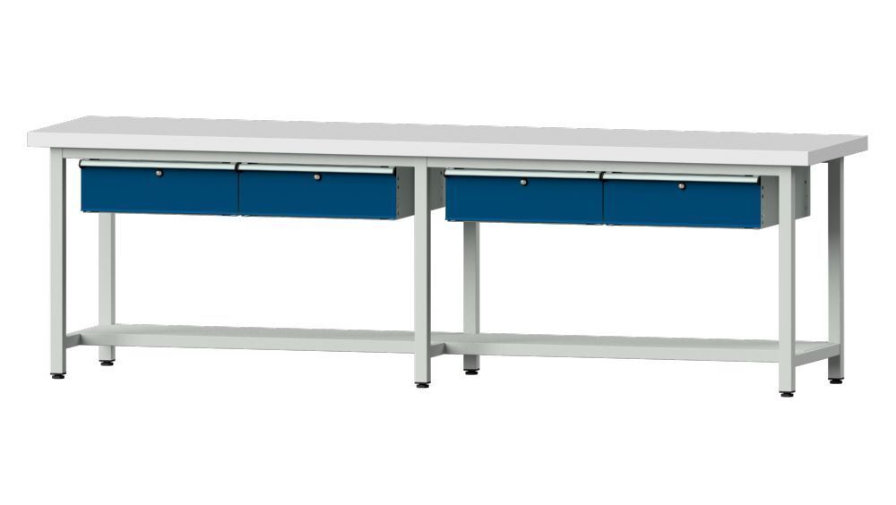Anke Arbeitstisch Modell 95 4 x Hängeschublade RAL 7035 / 5010 Produktbild Anke Arbeitstisch Modell 95 4 x Hängeschublade RAL 7035 / 5010