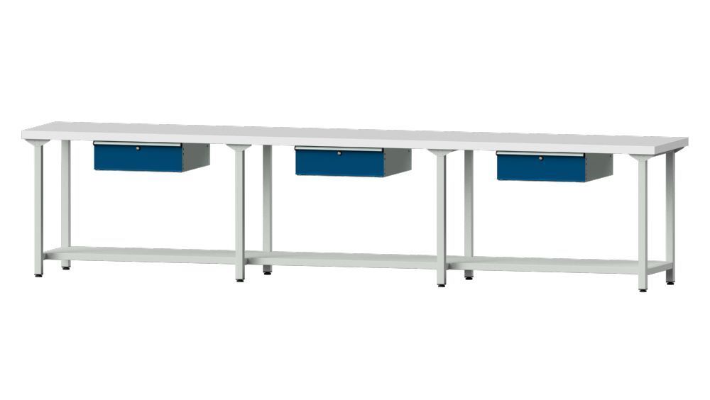 Anke Arbeitstisch Modell 103 RAL 7035 / 5010 mit 3 x Hängeschubladen Produktbild Anke Arbeitstisch Modell 103 RAL 7035 / 5010 mit 3 x Hängeschubladen