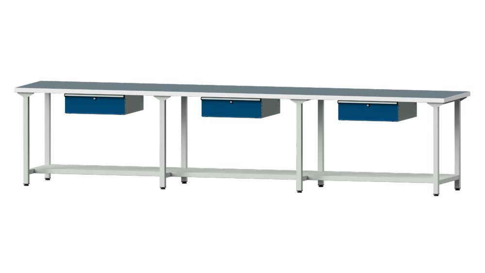 Anke Arbeitstisch Modell 203 RAL 7035/5010 mit 3 x Hängeschubladen Produktbild Anke Arbeitstisch Modell 203 RAL 7035/5010 mit 3 x Hängeschubladen