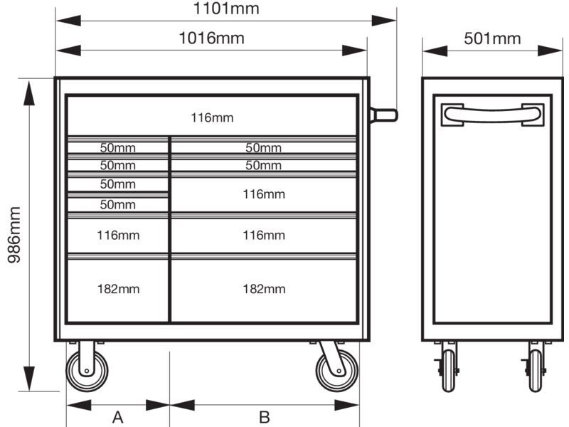 Produktbild C75-Werkstattwagen der Classic Serie mit 12 Schubladen, orange, 1100 mm × 501 mm bild 2