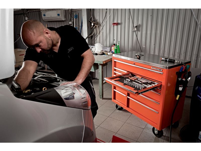 Produktbild C75-Werkstattwagen der Classic Serie mit 12 Schubladen, orange, 1100 mm × 501 mm bild 4