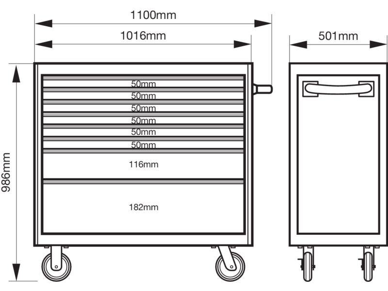 Produktbild C75-Werkstattwagen der Classic Serie mit 8 Schubladen, blau, 986 mm × 501 mm × 1 bild 2