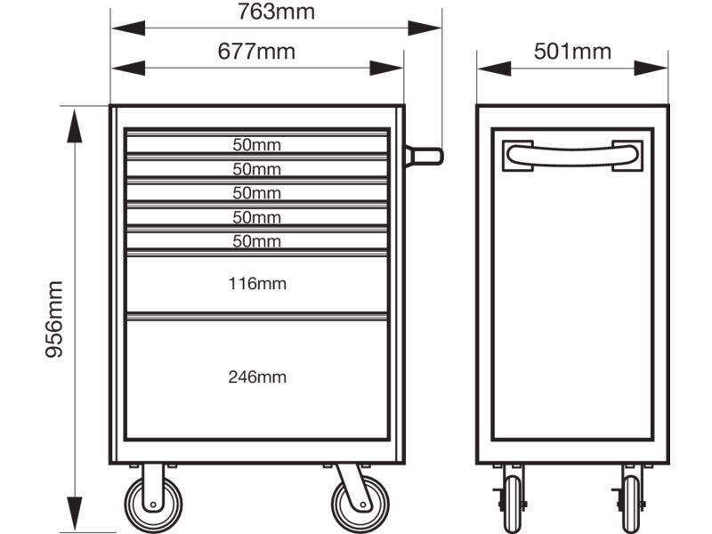 Produktbild Edelstahlwerkstattwagen mit sieben Schubladen, 26", 958 mm × 501 mm × 677 mm bild 3