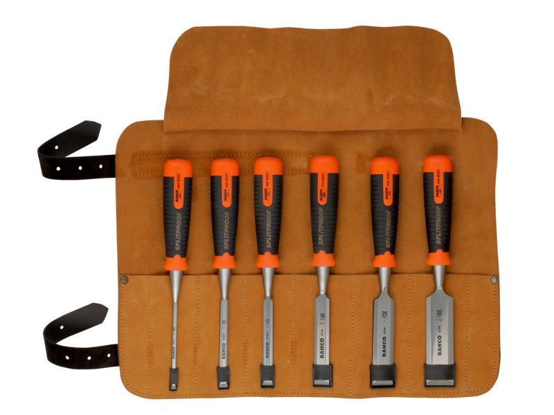 Produktbild Bahco ERGO Schlag-Stechbeitel-Satz 6, 10 ,12 ,18 ,25 ,32 mm in Leder Rolltasche