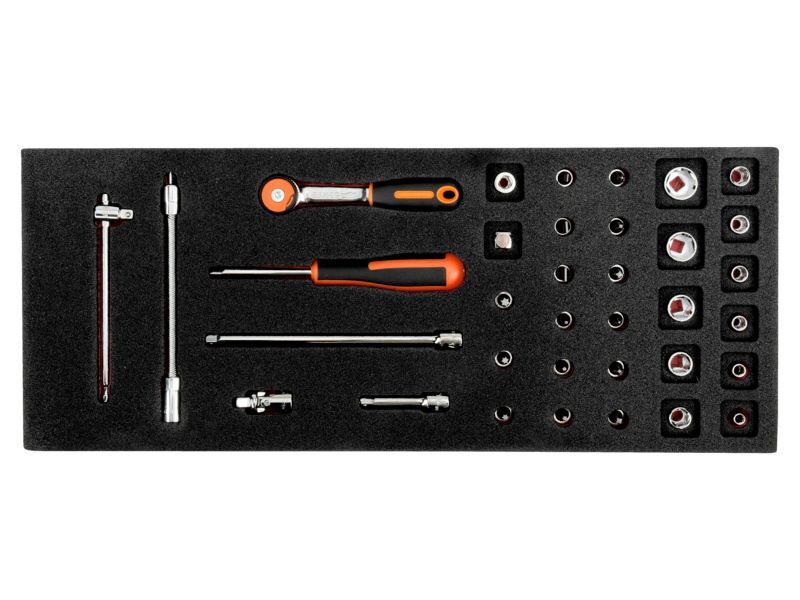 Produktbild Fit&Go 1/3 Einlage mit 1/4"-Steckschlüssel-Einsätzen und Knarren mit rundem Schl bild 2