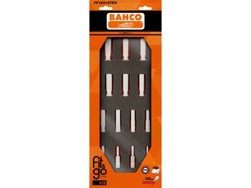 Produktbild Bahco Fit&Go 1/3 Schaumstoffeinlage 3/8 Zoll Steckschlüsseleinsätze lang 14 Teile
