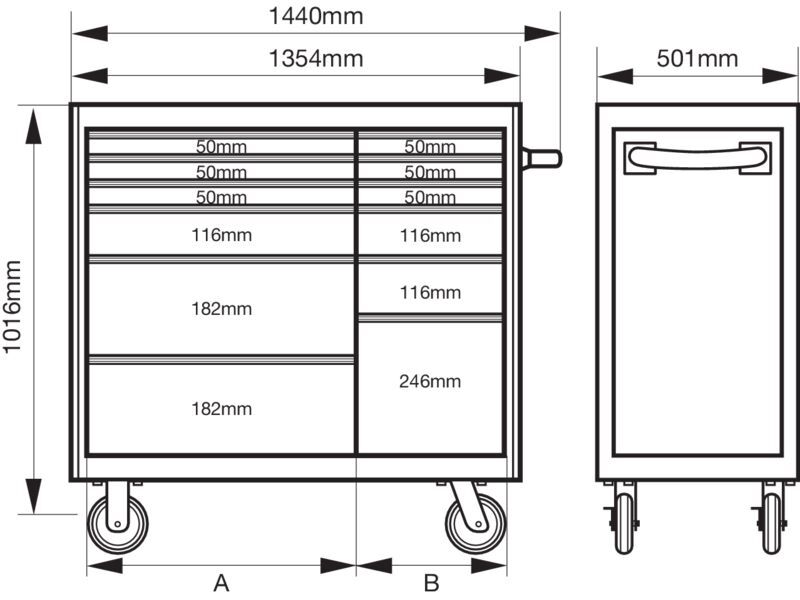 Produktbild 53"-Doppel-Werkstattwagen mit 12 Schubladen - 1016 mm x 501 mm x 1440 mm bild 2