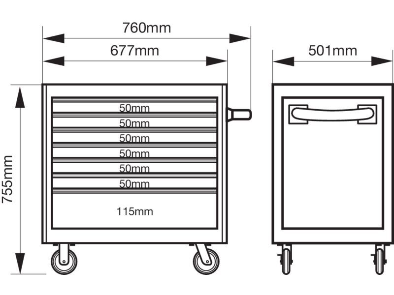 Produktbild 755 mm x 501 mm x 760 mm Niedriger 26"-Werkstattwagen mit sieben Schubladen bild 3