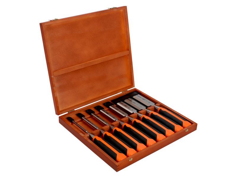 Produktbild Bahco Stechbeitelsatz mit gummiertem Griff 8 teilig Holzkiste