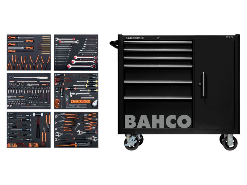 Produktbild Bahco Werkstattwagen 986x501x1100 mm mit Allzweck-Werkzeugsatz 210 teilig