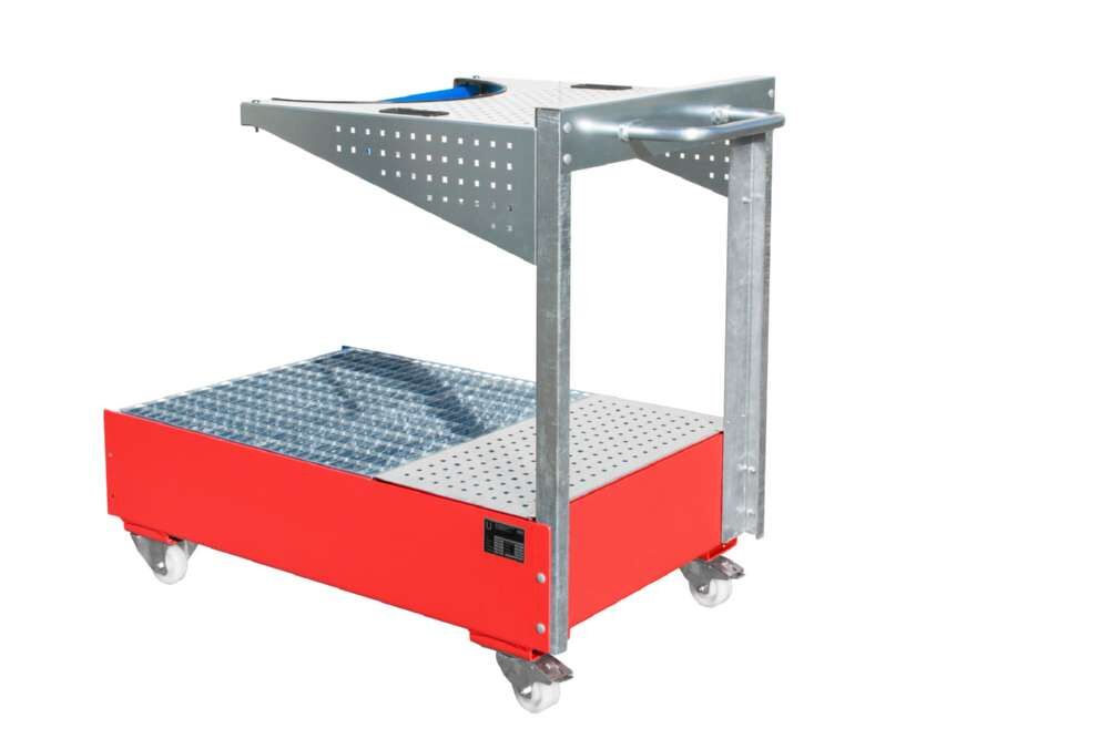 Bauer Fahrbare Auffangwanne 1450 x 1195 x 800 mm Lochplattenwand LPW 200 4 feuerrot Produktbild Bauer Fahrbare Auffangwanne 1450 x 1195 x 800 mm Lochplattenwand LPW 200 4 feuerrot