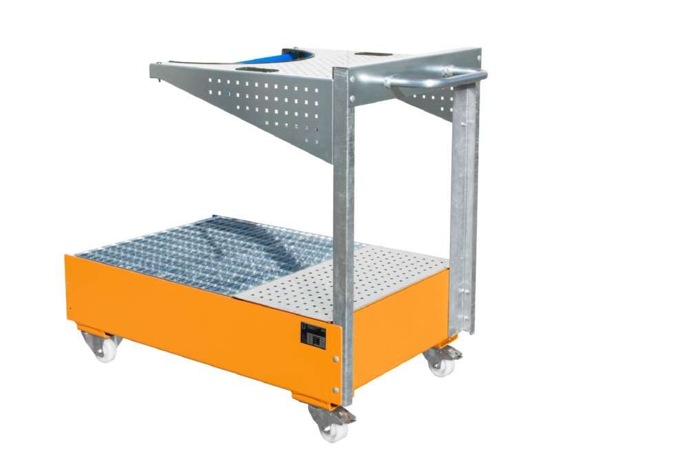 Bauer Fahrbare Auffangwanne 1450 x 1195 x 800 mm Lochplattenwand LPW 200 4 gelborange Produktbild Bauer Fahrbare Auffangwanne 1450 x 1195 x 800 mm Lochplattenwand LPW 200 4 gelborange