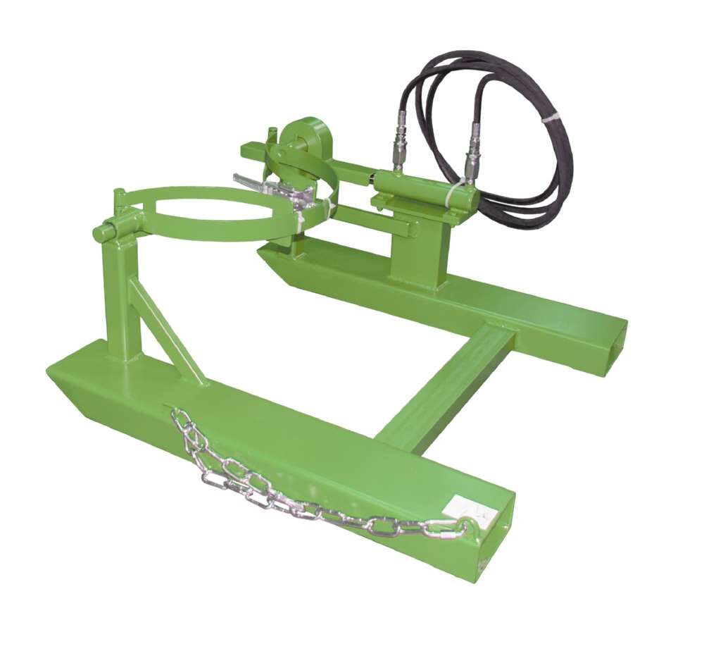 Bauer Fasskipper FD-H Kippvorgang mit Hubzylinder lackiert resedagrün Produktbild Bauer Fasskipper FD-H Kippvorgang mit Hubzylinder lackiert resedagrün