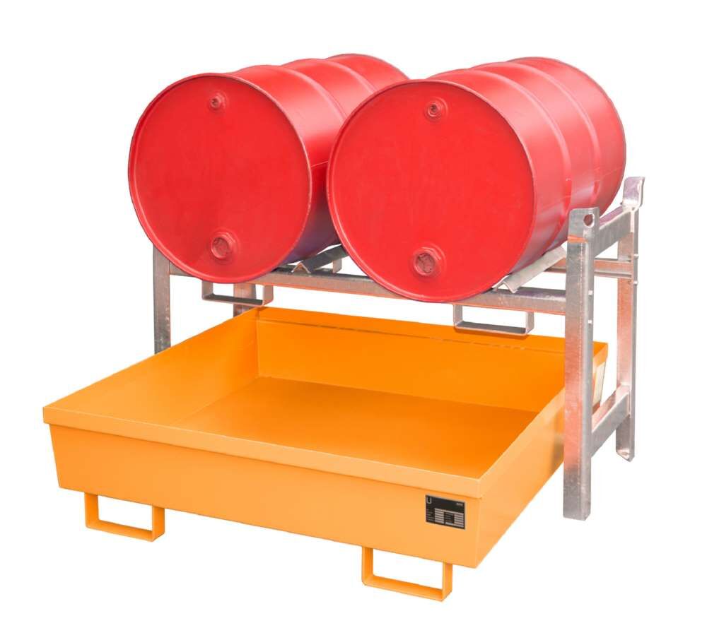 Bauer Fassregal FRA 2 Auffangwanne 1200 x 335 x 1200 mm lackiert gelborange Produktbild Bauer Fassregal FRA 2 Auffangwanne 1200 x 335 x 1200 mm lackiert gelborange